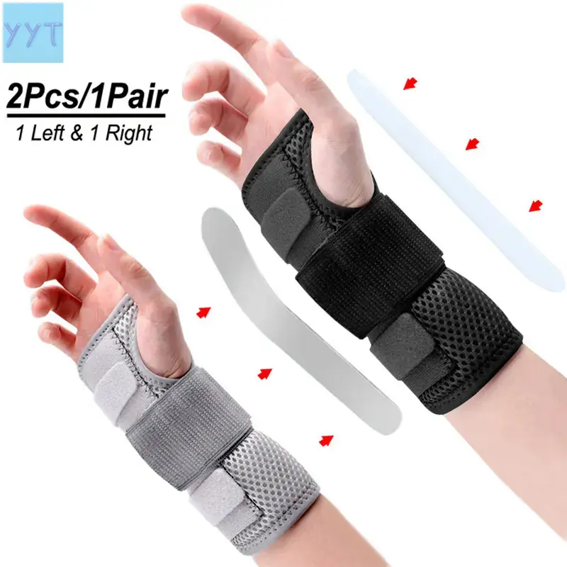 YYT1  1Pair Carpal Tunnel Wrist Brace Support with 3 Straps and Metal Splint Stabilizer - Ergonomic Wrist Brace Helps Relieve Tendinitis Arthritis Carpal Tunnel Pain - Reduces Recovery Time Men Women Wrist Wraps