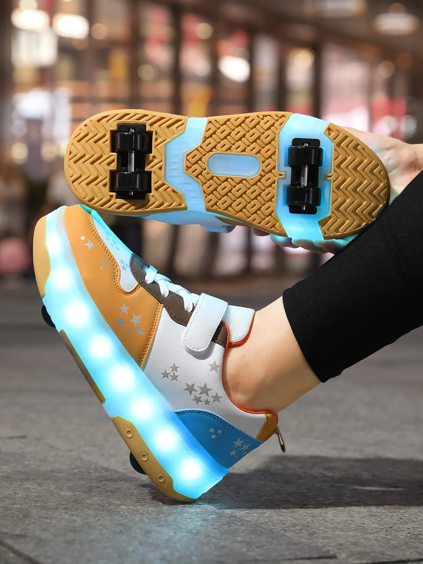 Yaosf Detachable Four-Wheel Glowing Roller Skates, RGB LED Neon Light Band, Adjustable Lights, Kids & Teens, Outdoor Streetwear Shoes