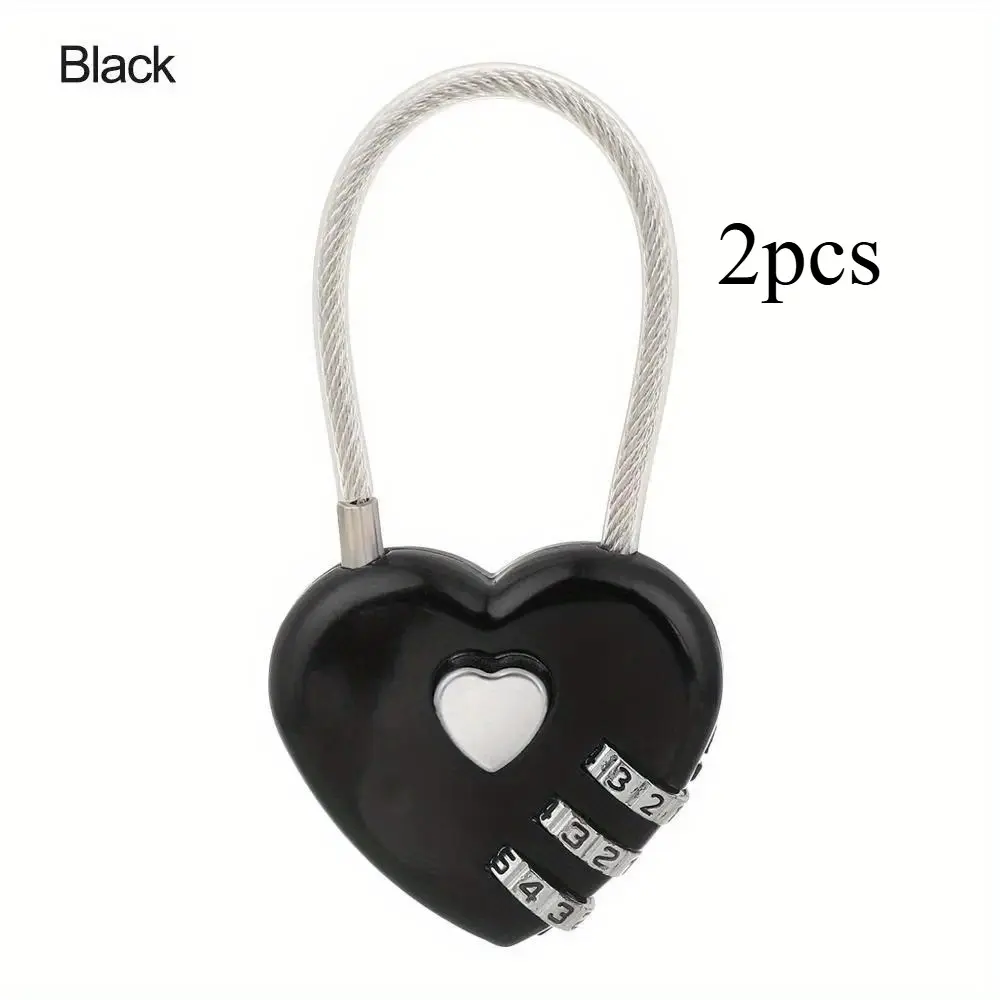 2pcs Compact Heart-Shaped Metal Anti Theft Padlock - Digit Combination, No Assembly Required, Battery-Free - Ideal for Suitcases, Backpacks & Jewelry Boxes, Travel Accessories, Traveling Essentials