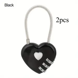 2pcs Compact Heart-Shaped Metal Anti Theft Padlock - Digit Combination, No Assembly Required, Battery-Free - Ideal for Suitcases, Storage Cabinets, Backpacks & Jewelry Boxes, Travel Accessories, Travel Essentials, Security Lock, Luggage Lock