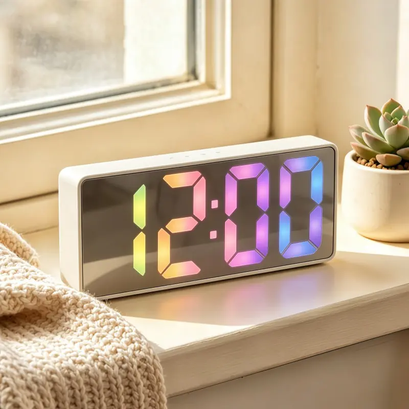 Mirror Clock Electronic Bedside Alarm Clock, Temperature Display, 12/24h Switch, USB or Aaa Battery, Modern Clock for Bedroom/desk/office, Digital Clock