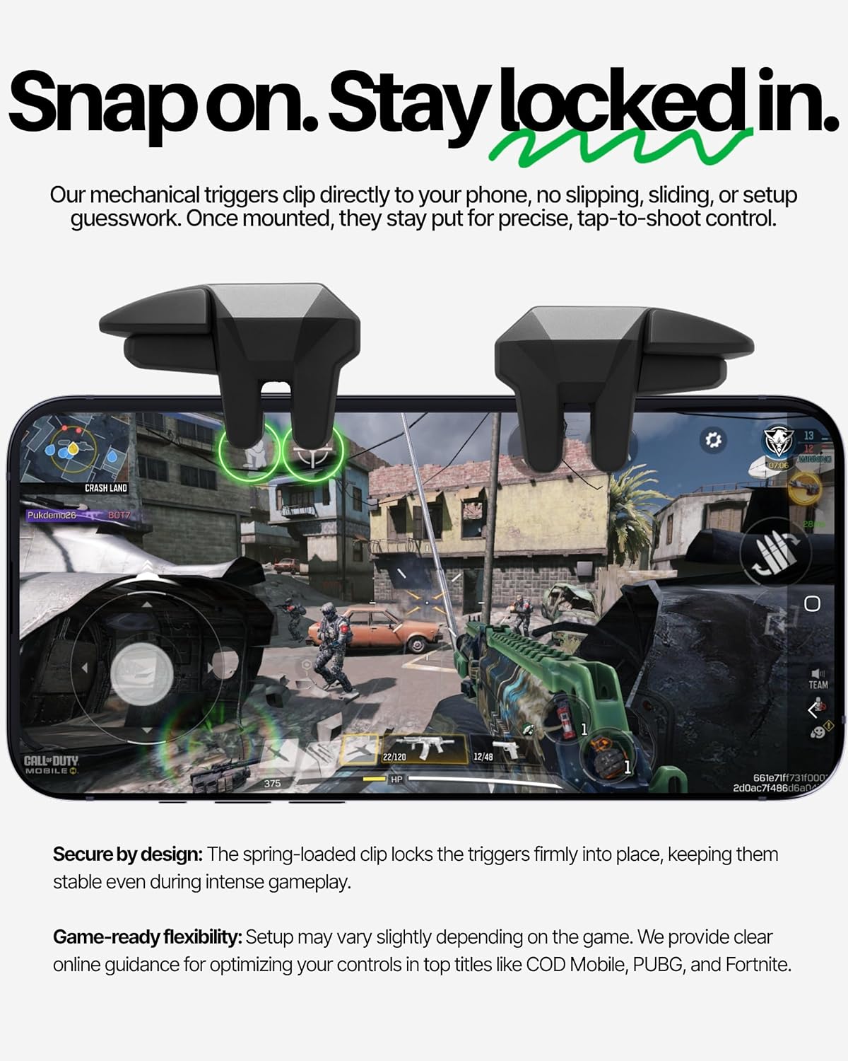 Mobile Gaming Triggers - Clip-On, Zero Delay, Phone Triggers for Gaming - , CODM, PUBG Mobile Controller -  Controller Clip on for Smartphones ( & Android Compatible)