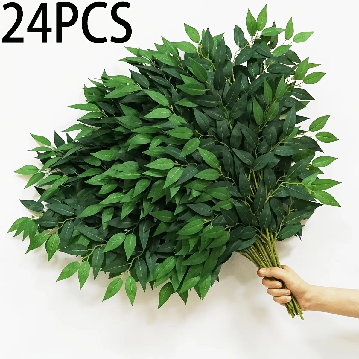 24PCS Artificial Italian Ruscus Greenery Stems, Outdoor Artificial Willow Branches Green Leaf Bouquet Artificial Plants For DIY Vase Filler Bridal Wedding Arch Table Centerpiece Home Decor, Spring Summer Decor, Thanksgiving, Graduation Gift