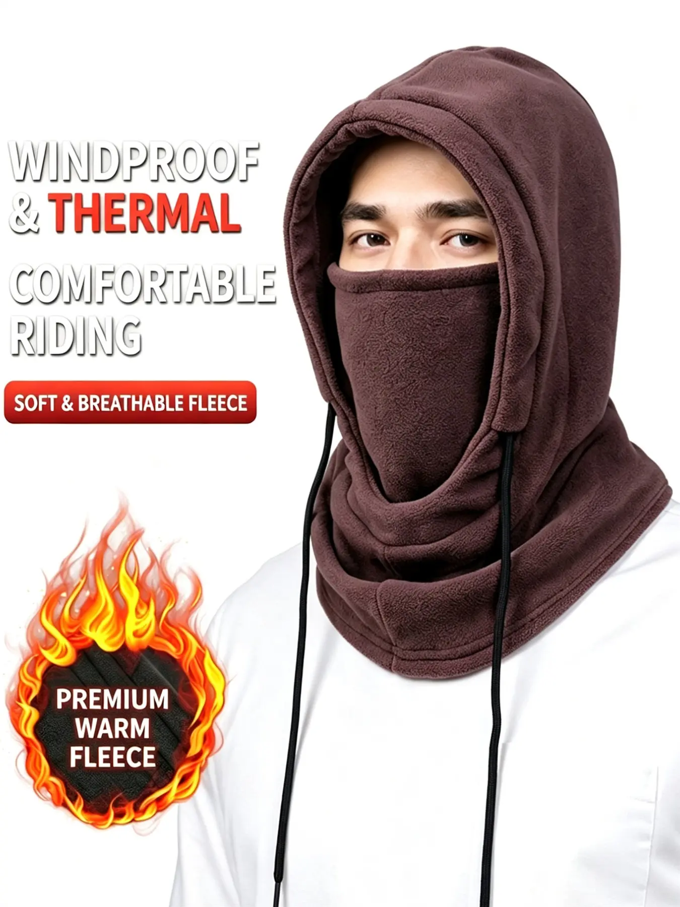 Windproof Polar Fleece Full Face Beanie, Winter Warm Ski Gear, Neck Protector, Adjustable Warm Headwear, Ideal for Cycling, Motorcycle, Snowboarding