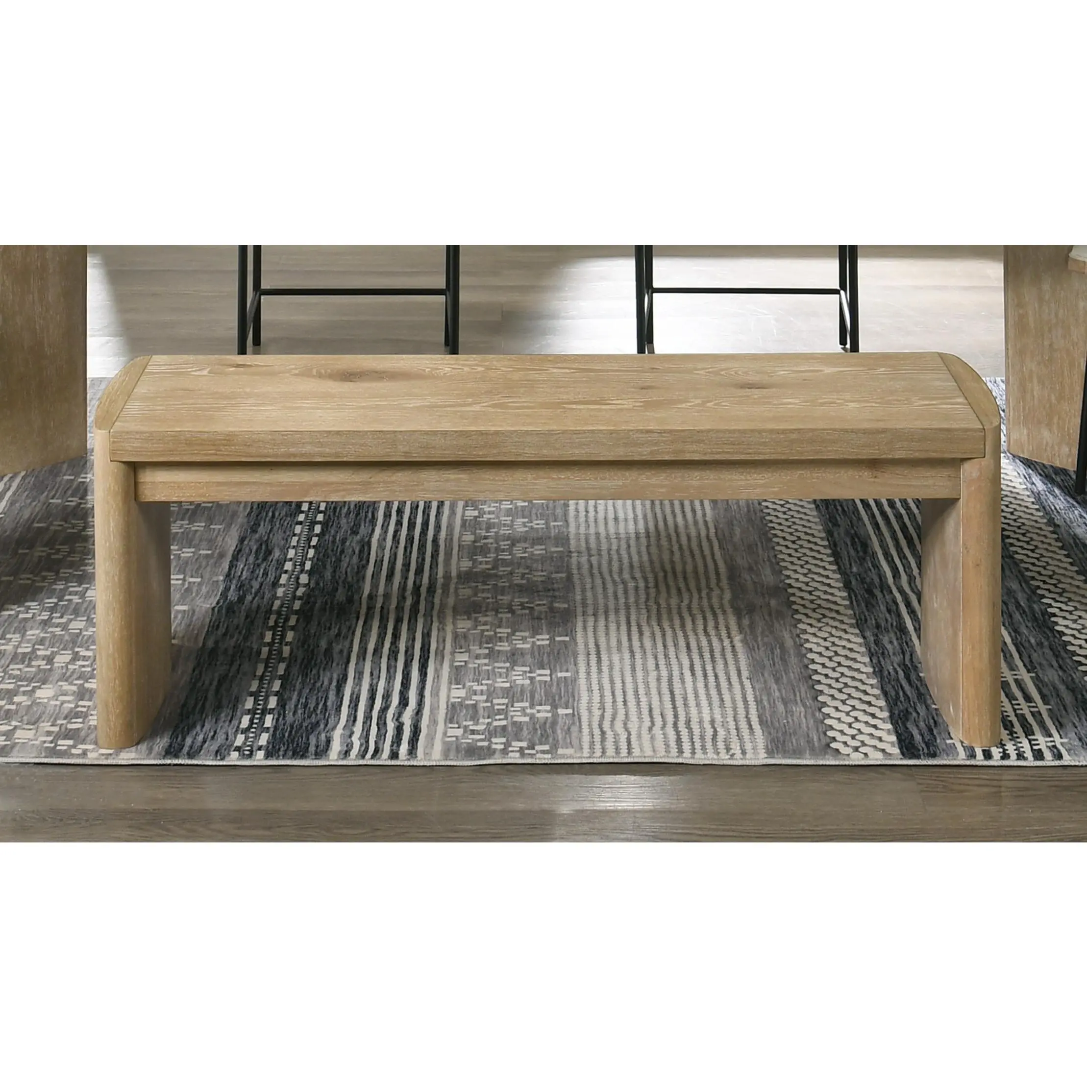 Wooden Dining Bench with Oak Finish, 50.5 Inch Wide Seat for Two, Rounded Edges, Natural Wood Grain, Indoor Kitchen and Entryway Bench