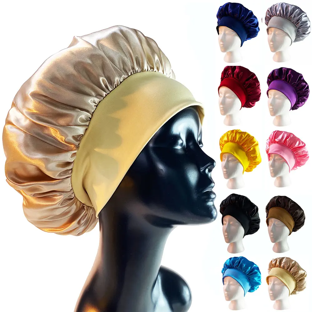Oversized Satin Sleep Bonnet for Adults, Plain Extra Large Dome with Wide Elastic Band for Curly Hair, Long Braids & Night Haircare, Lightweight, Smooth, Silky, Frizz-Free, Glossy Fabric, Smoothness, Large Size