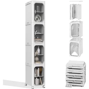 4-Tier Bedside gap slim storage cabinet clear auto magnetic door rolling wheels seasonal underwear small item layered organizer chest