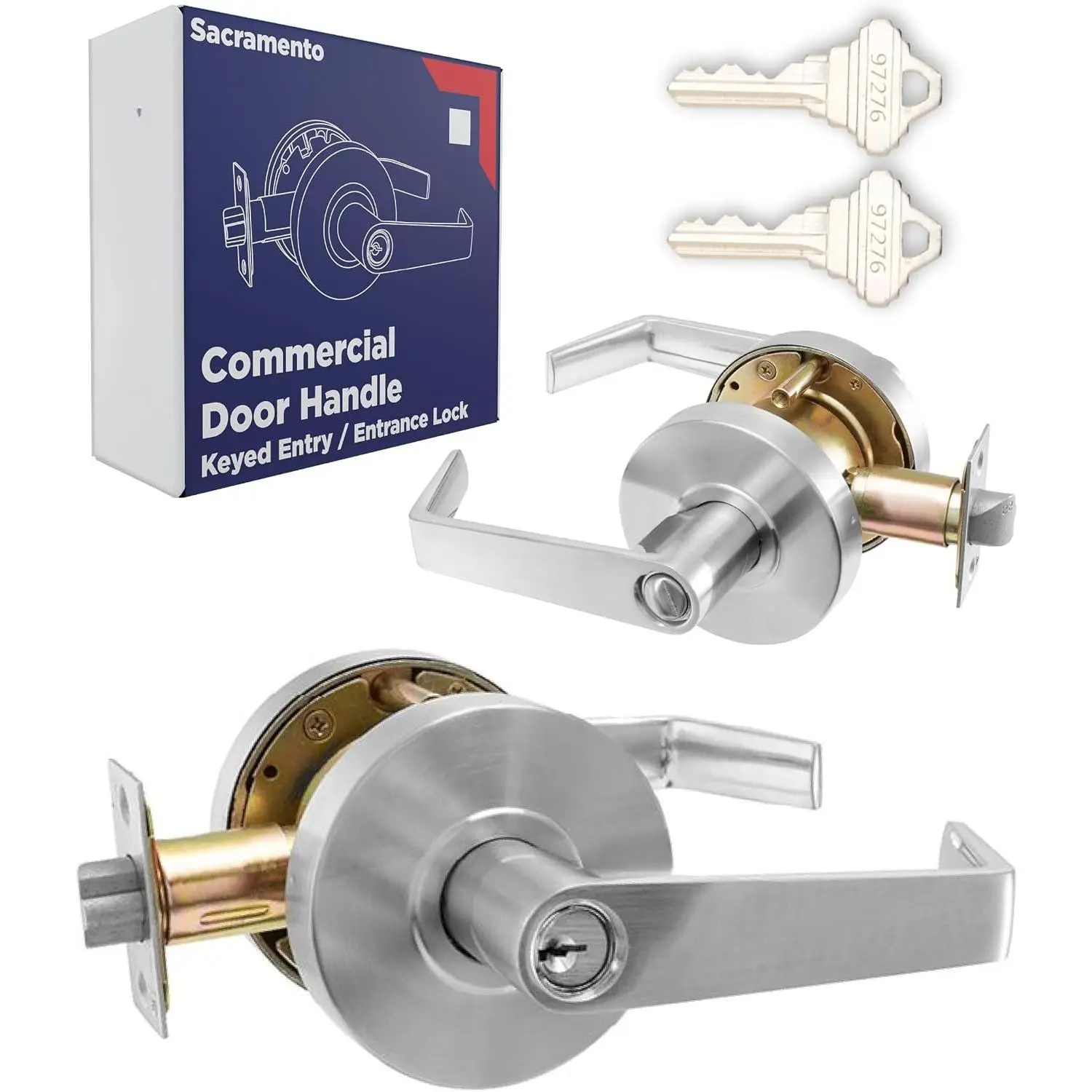 Commercial Entry Door Handle Locks | Heavy Duty Commercial Door Handle | Commercial Door Locks Knob Grade 2 | Offices, Schools, Industrial Use | UL CUL & ADA | Satin Finish | ANSI A156.2