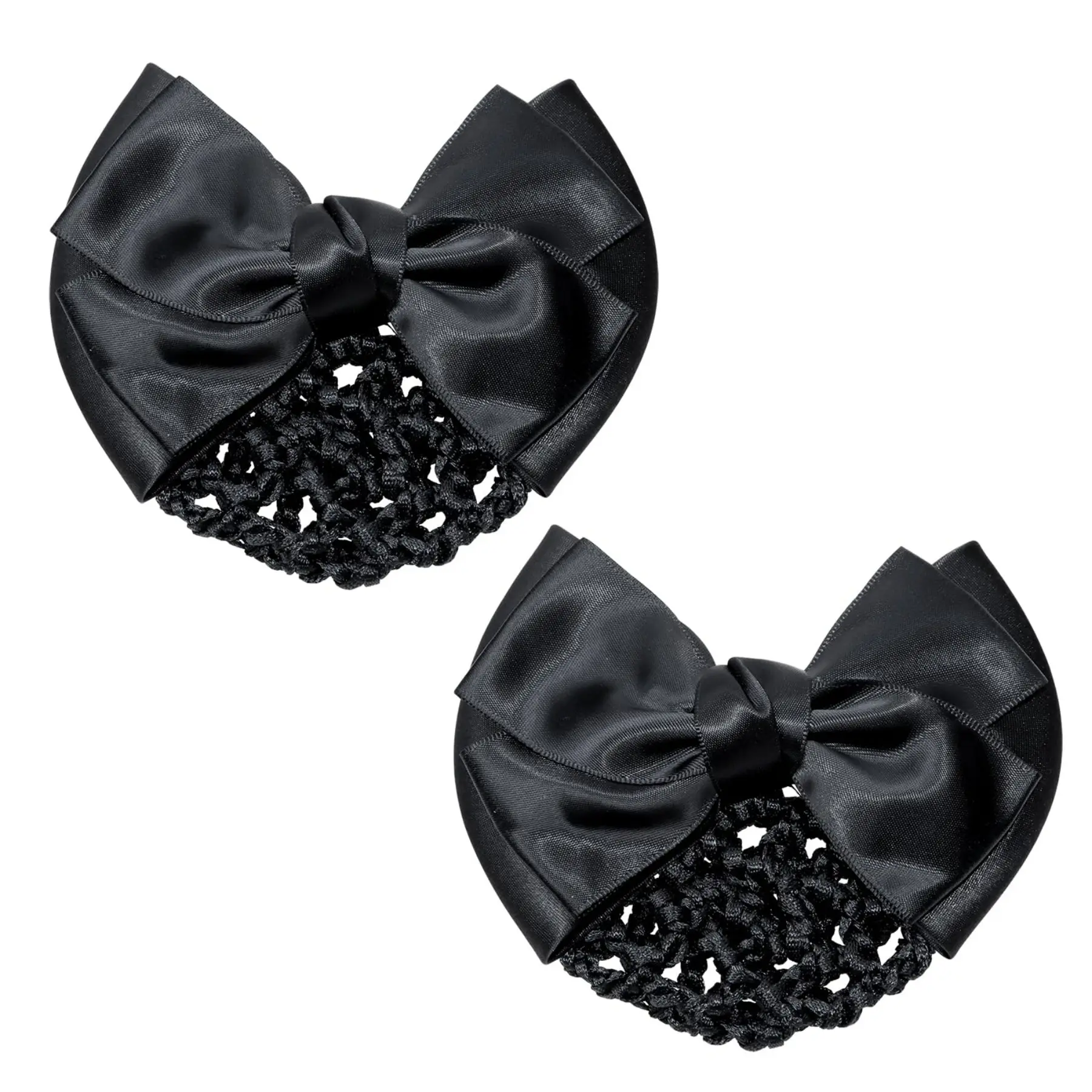 Bowknot Hair Snood Net Barrette 2Pcs Elastic Crochet Knit Invisible Mesh Hair Bun Holder Cover Large Satin Bow Hair Clips for Women Girls Working Styling Accessory (Black)