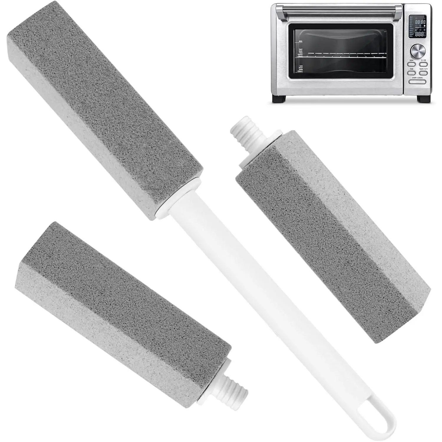 3 Pack Pumice Stone Cleaner with Extra Long Handle for Stove Gas Grates, Oven, Cooktop - Includes 3 Replacement Heads