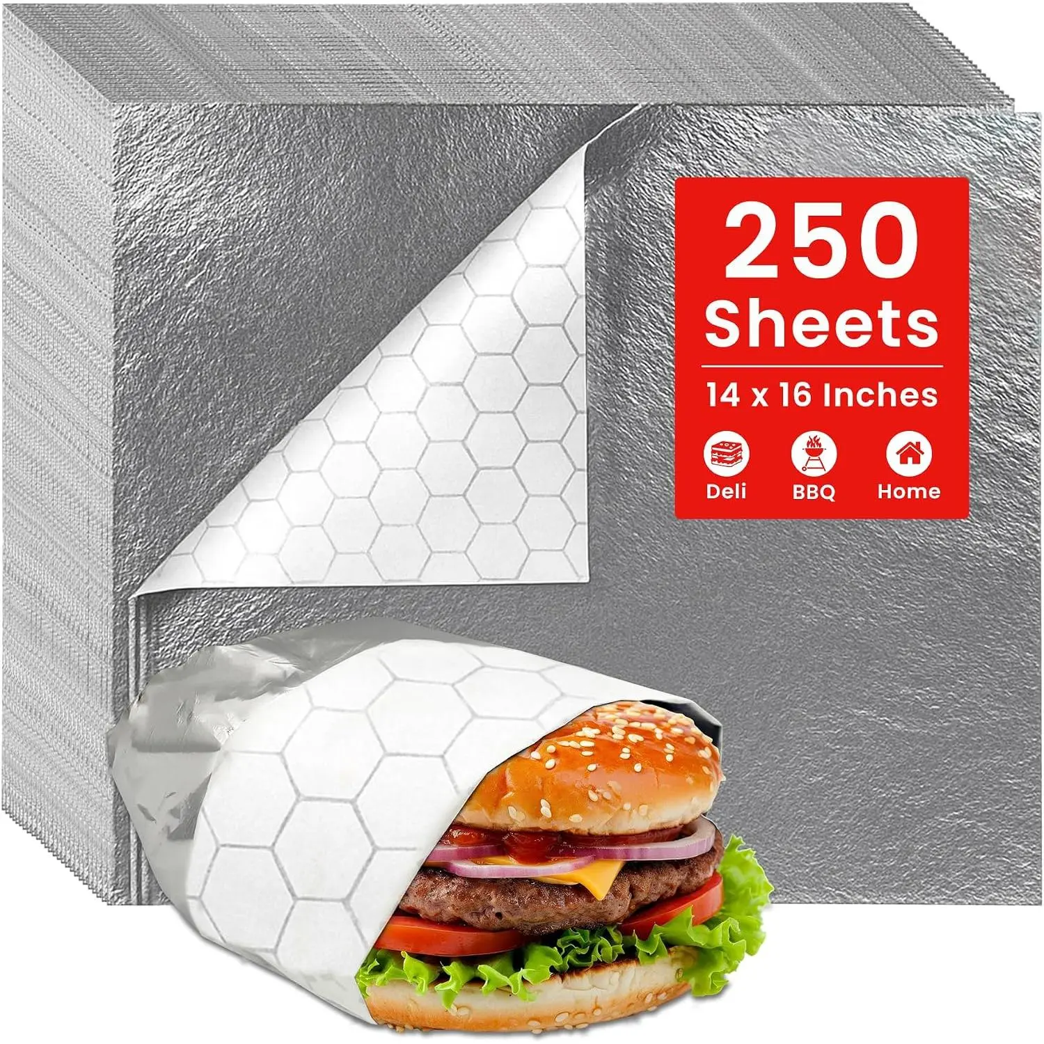 - (250 Sheets) - Sandwich Wrapping Paper Sheets With Foil Backing - Burrito Wrappers Sandwich Paper Wrap -  Wrapping Deli Sheets - 14 x 16 Inches