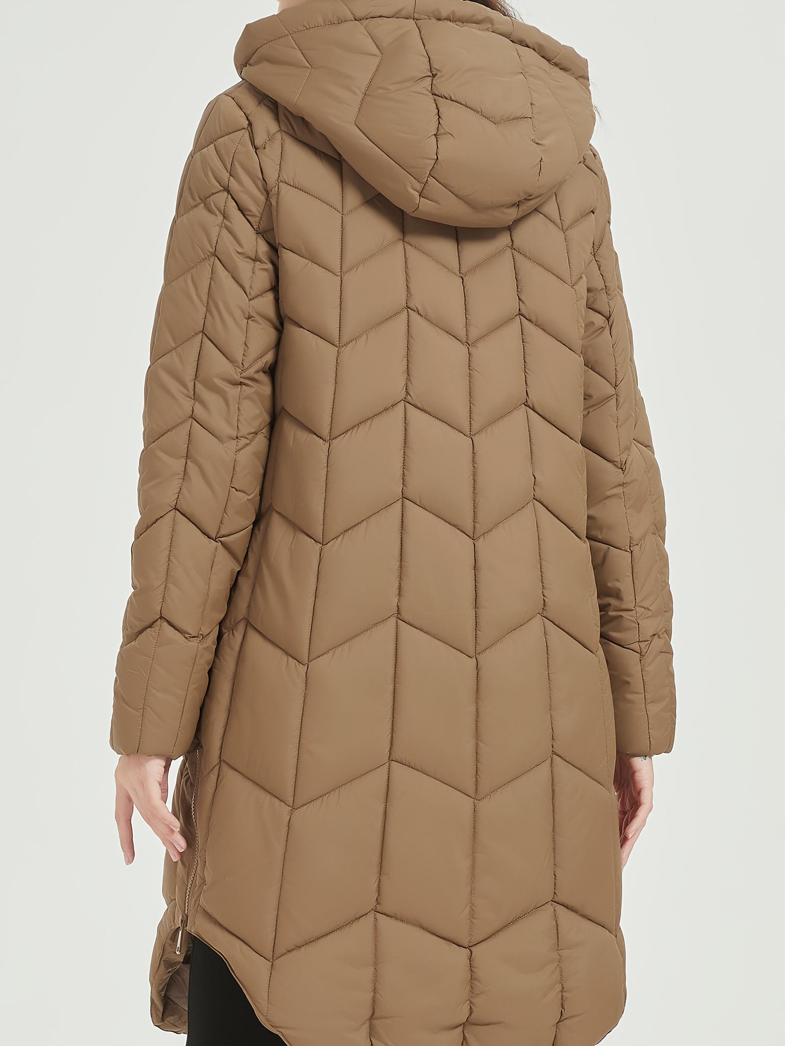 Down Jacket Women, Lightweight Padded Bubble Hat Coat, Fur Collar Warm Coat