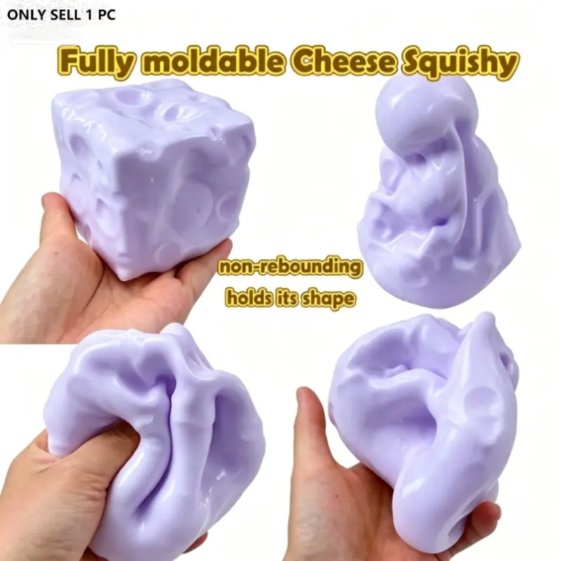 Large 7cm Moldable Cheese Squeeze Toy, Soft Sensory Toy with Coconut Oil Filler, Relaxing and Focus-Boosting, Suitable for Adults and Kids