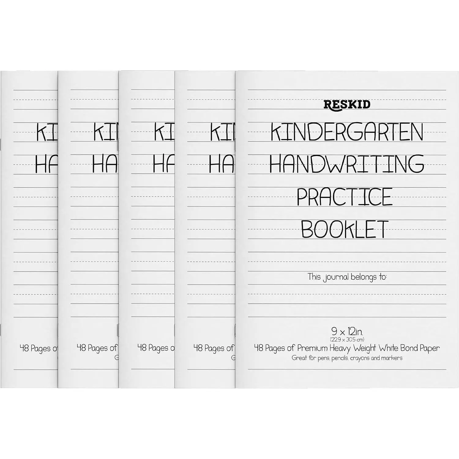 5-Pack of 48-Page  Writing Paper Booklets with Dotted Lines - 240 Pages of Blank Handwriting Practice Paper -  Notebook, Elementary Lined Writing Paper
