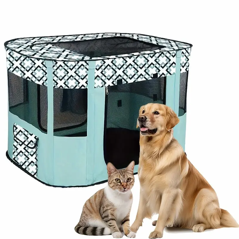 Portable Pet Playpen, Foldable Exercise Tent Cage with Storage Bag, Multi-Pet Friendly, Indoor Outdoor Use, Travel Camping Essential