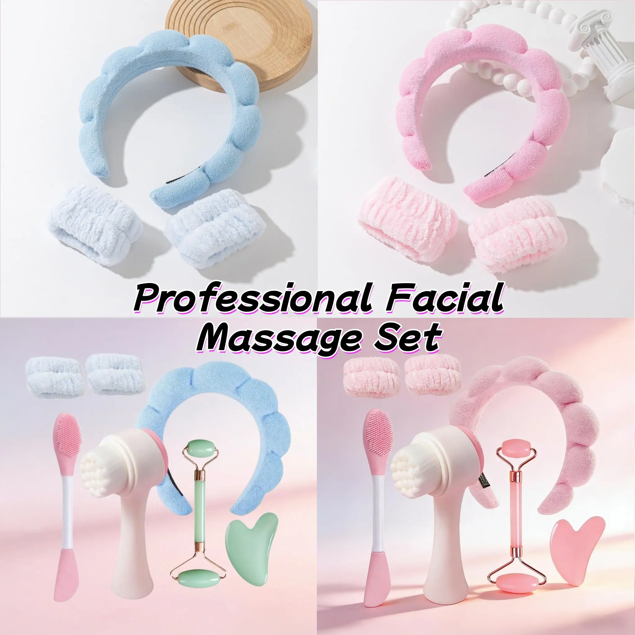 7-Piece Beauty Tool Set, Facial Care Tools, Skin Care Tools, Includes Roller Massager, Silicone Mask Brush, Velvet Headband, 3D Face Brush, Self-Care Gift for Men and Women