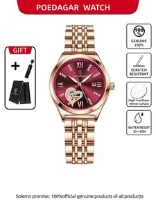 Poedagar Luxury Casual Women's Quartz Analog Watch, Waterproof Date Display, Stainless Steel Strap, Elegant Women's Quartz Movement Watch, Stylish Watch, Elegant Fashion Watch, Fashionable Stylish Watch, Perfect Birthday Gift for Girlfriend