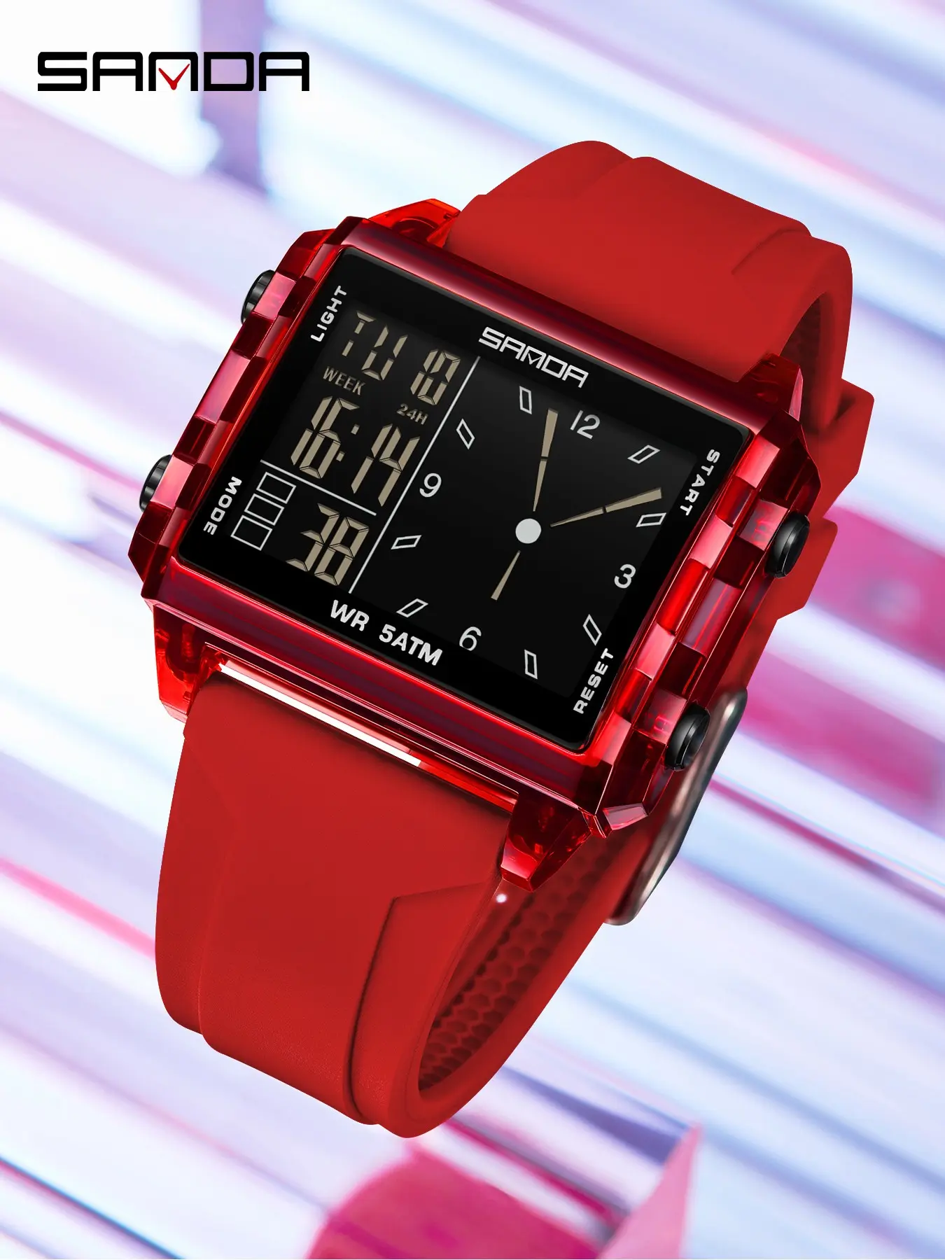 SANDA Fashion Electronic Watches for Man Luminous Calendar Waterproof Outdoor Sports Casual Analog Digital Quartz Digital Wristwatch, Luminous Dial, Fashionable Square Dial, with Box