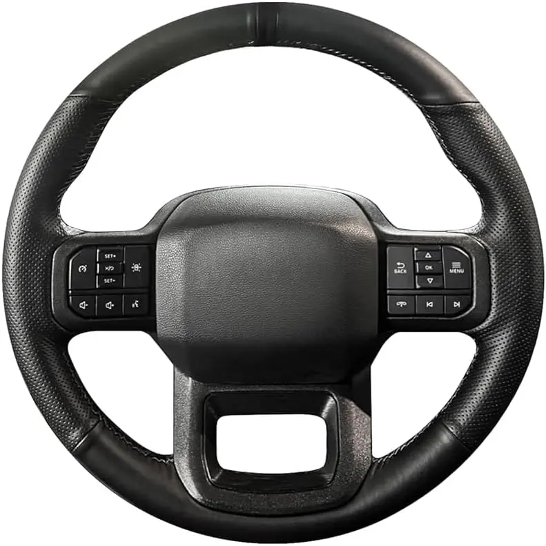 Belinous Leather Steering Wheel Cover, Hand-Stitch on Wrap, Steering Wrap Compatible with Ford F-150 2021-2025 / F-150 Lightning 2022-2025 (Black)