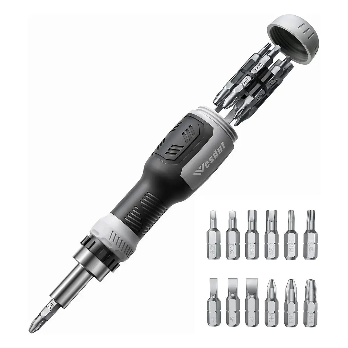 13-IN-1 Ratchet Screwdriver Set with Multi Bits, Flat Head, Philips, Torx, Hex, Square, Nut Driver, Durable Construction, Man Gift