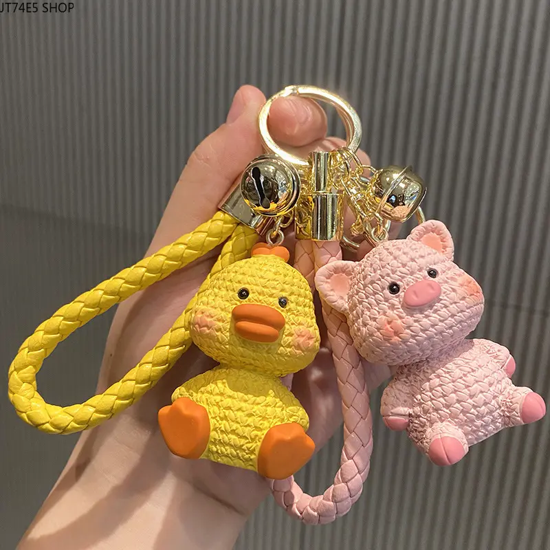 Keychain Set, Cute Cartoon Duck & Bear Pendants, Unisex Resin & Wool Matching Set for Bags and Daily Carry, Smooth, Companion, Animal Shapes