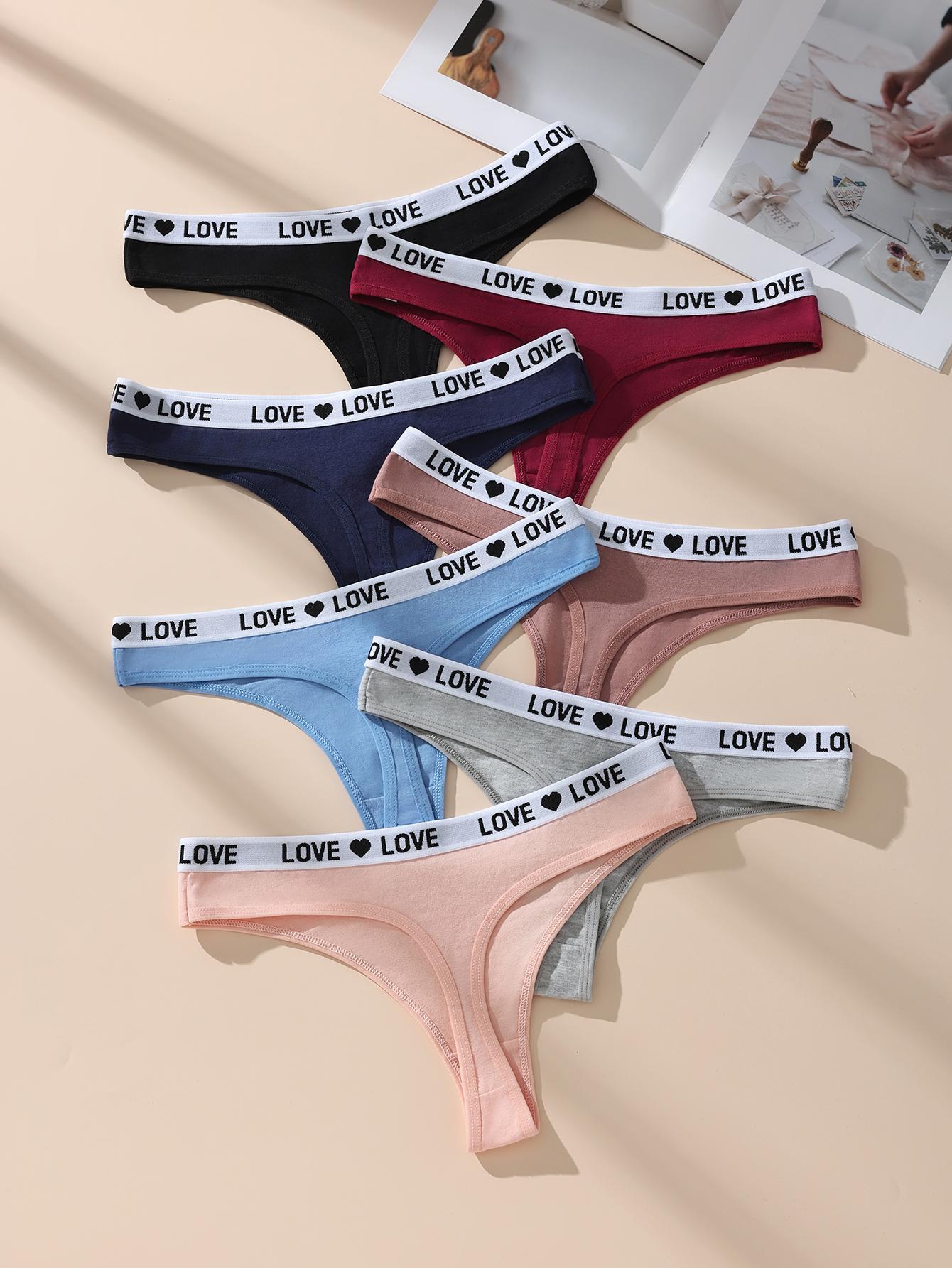 5/7 Pack Hotcom Women's Low Waist Thong Panties Cotton Spandex Love Heart Waistband Comfortable Breathable Invisible Underwear FallFreshness Outdoorfun SpringStatements