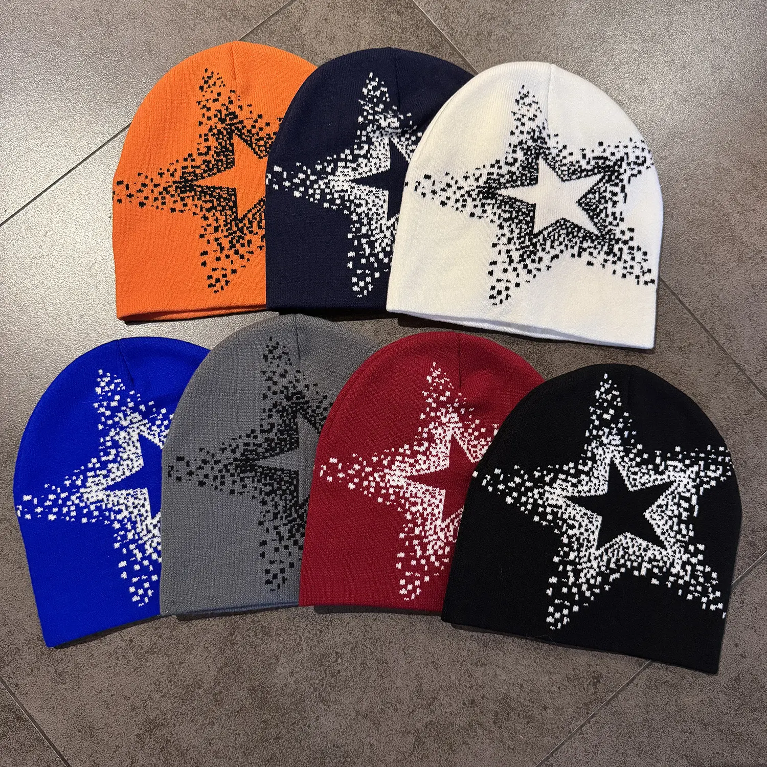 Viral Trendy Fashion Beanie Hat for Men Women Must Have Star Pattern Knit Cap Cool Unique Retro Casual Winter Warm Streetwear Cap New Clothes Matching