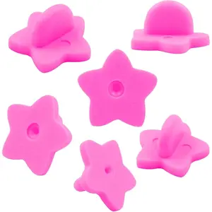100 Pack Pink Star Shape Rubber Locking Pin Backs Lapel Pin Keepers Brooch Holders for Uniform Badge Hat Tie
