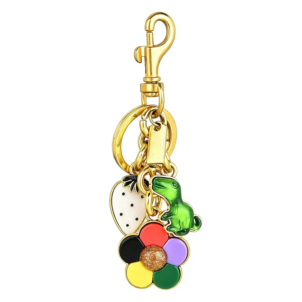 New Cute Mini Handbag Keychain, Dinosaur Strawberry Flower Keychain, Silver, Fun Sweet Fashion Bag Accessory