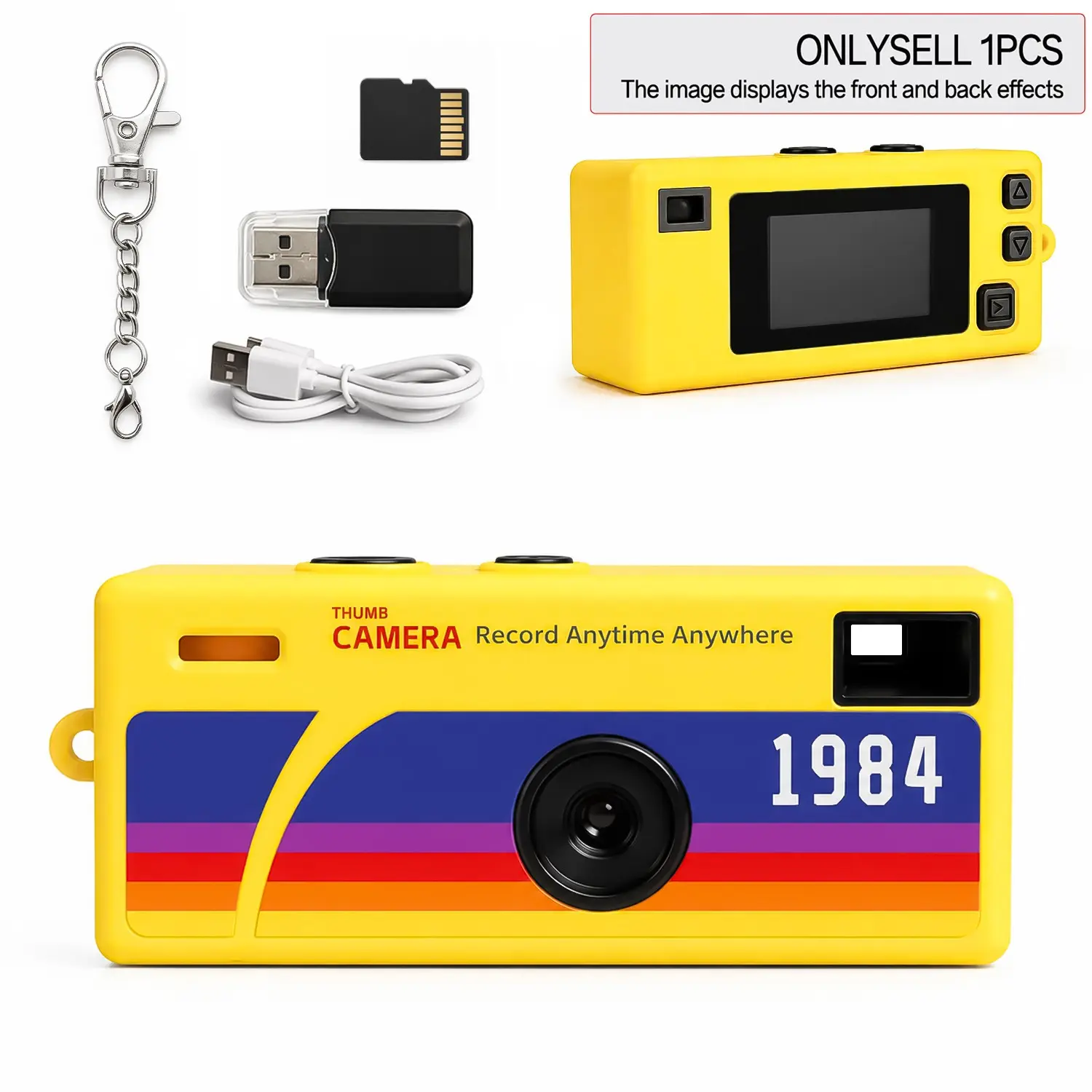 Compact Thumb Camera with Memory Card and Reader, Keychain Camera, Wearable Recording Camera, Portable Camera, Student Outdoor Sports Camera, Kids Pocket Camera, Rechargeable