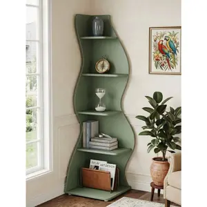 70-Inch Five-Layer Corner Bookshelf, Book Corner, Corner Display Cabinet, Room Decoration Shelf, Bedroom Decoration Shelf, Suitable For Living Room, Study And Bedroom, Easy To Install, Indoor Plant Stand, Modern And Simple Style