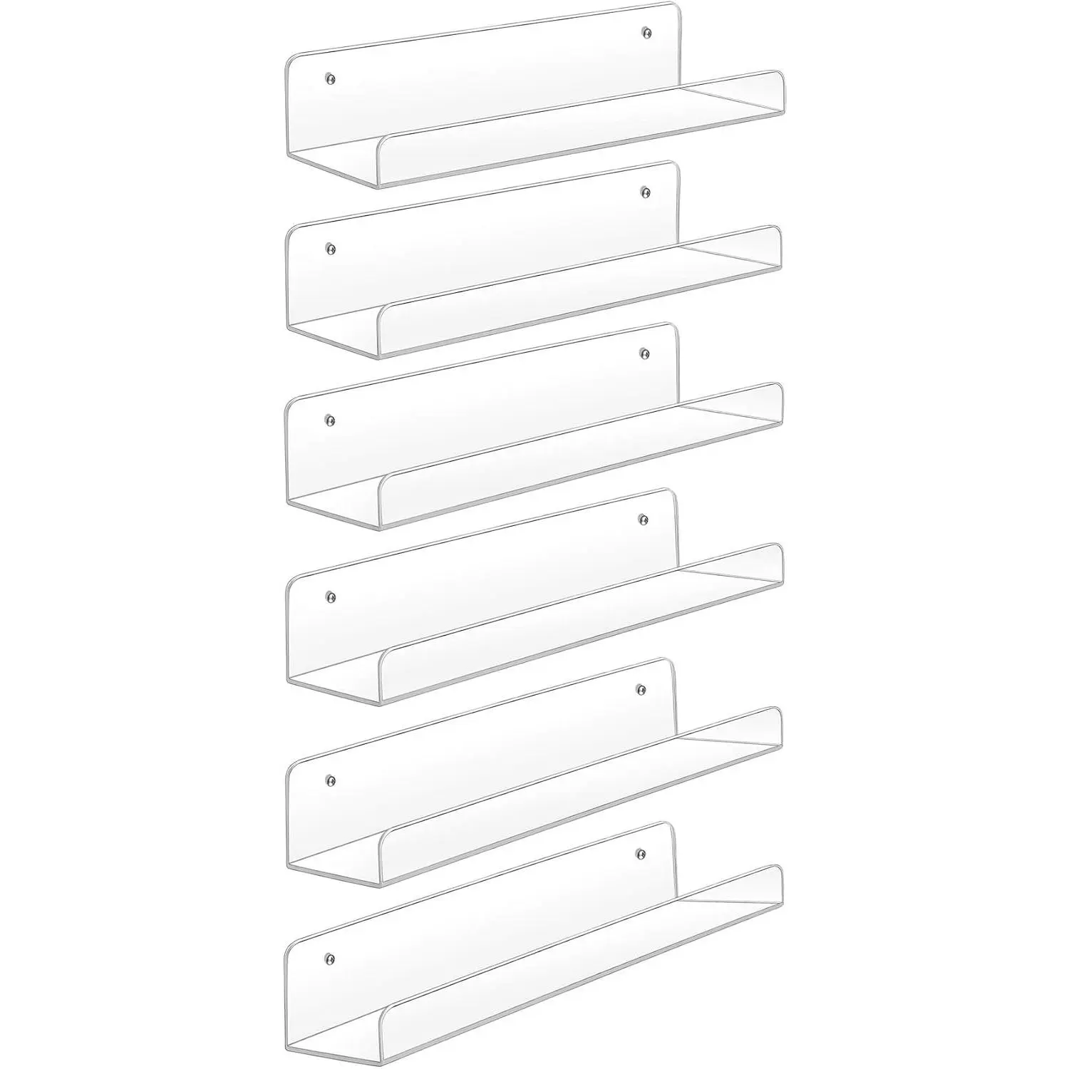 6 Pack Acrylic Floating Wall Shelves, 15 Inch | Funko Pop Display Shelf, Invisible Kids Book Shelf, Picture Ledge Shelf Decor, Clear Plastic