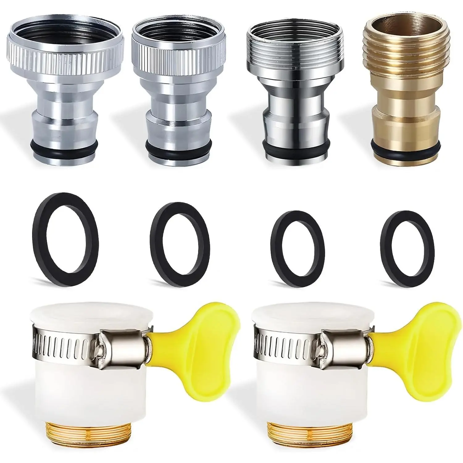 6 pcs Faucet Tap Quick Connector Kit, 4 Washing Machine Quick Connector and 2 Universal Faucet Adapter, Thread Sink Faucet Adapter Connecting Garden Hose for Dishwasher Car Wash