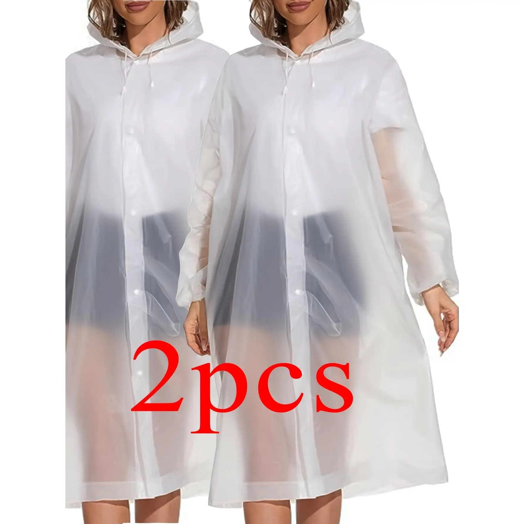 [Portable Windproof Raincoat] 2 Thick White Outdoor Leisure Hiking Raincoats, Windproof and High Quality EVA Thick Full Body 1pc Raincoat for Travel, Outdoor Cycling, Portable Raincoat with Drawstring, Portable Adult Women's Raincoat for Hiking