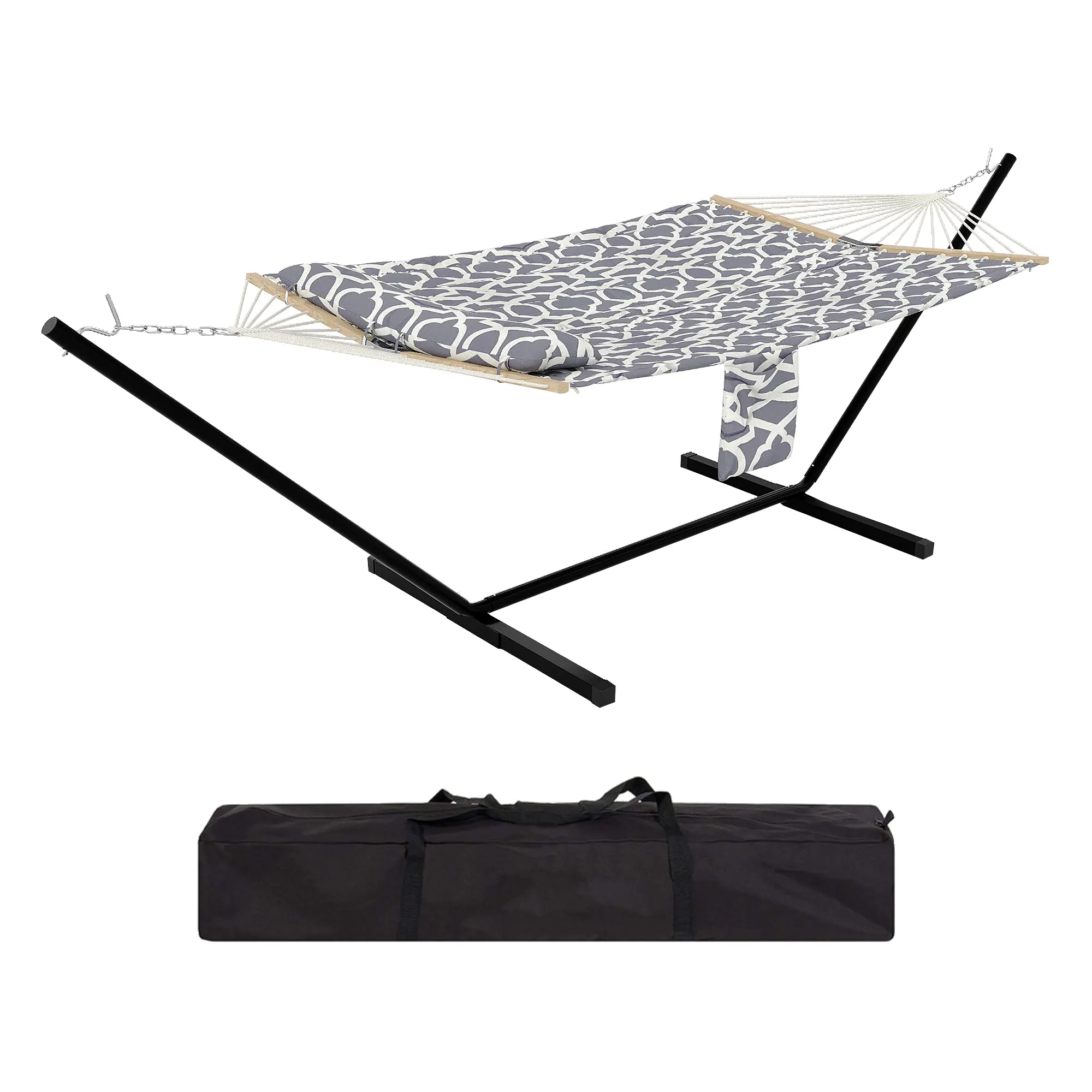 2-Person Outdoor Hammock Set with Heavy-Duty Stand, Quilted Weather-Resistant Fabric & Hardwood Spreader Bars for Patio or Garden