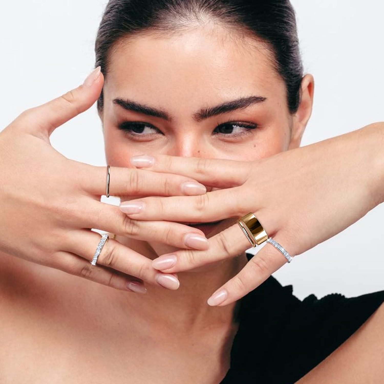 2 Pack 14K Gold Plated Stackable Rings , Cubic Zirconia Simulated Diamond Stacking Rings Eternity Bands for Smart Ring 2 Pack 14K Gold Plated Stackable Rings , Cubic Zirconia Simulated Diamond Stacking Rings Eternity Bands for Smart Ring