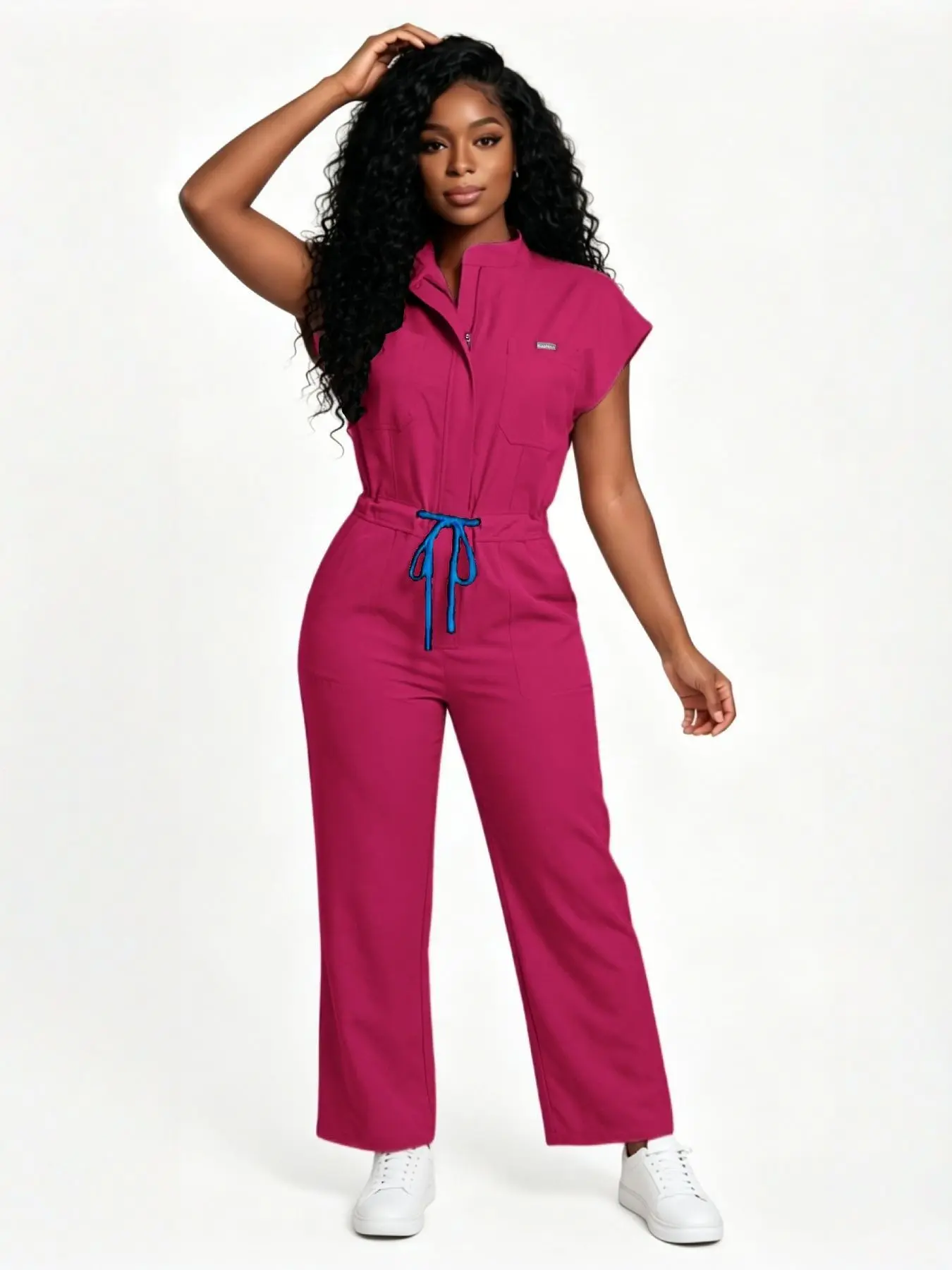 Women's One-Piece Scrubs Set, Ladies Workwear Scrubs Uniforms, Breathable Quick-Dry, Multi-Pocket Design, Ideal for Beauty Salons and Labs, Comfortable and Practical