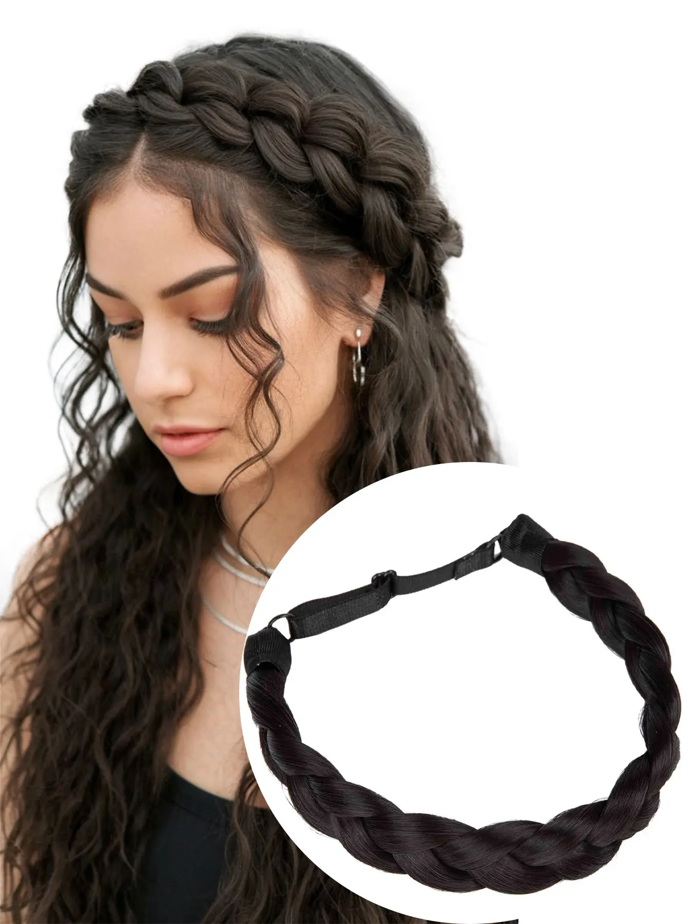One Piece Braided Headband for Women and Girls, 3-Strand Synthetic Thick Elastic Band, Bohemian Fashion Hair Braids, 50g Q-Type Design