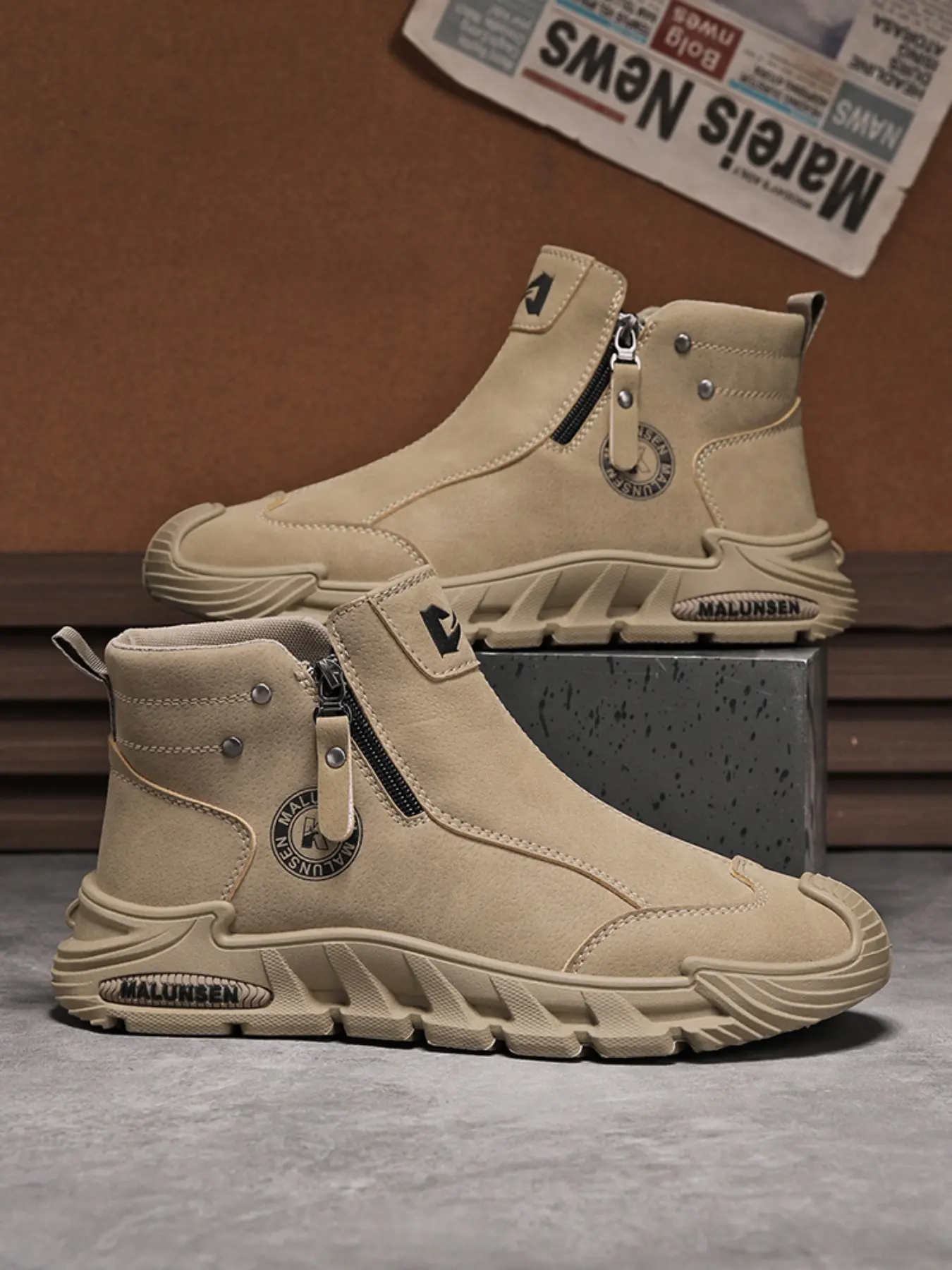 Men's Retro Fashion Side Zip High Top Work Boots, Slip-On Casual Shoes, PU Leather, Rubber Sole, All Seasons, Perfect for Outdoor Activities, Walking Shoes