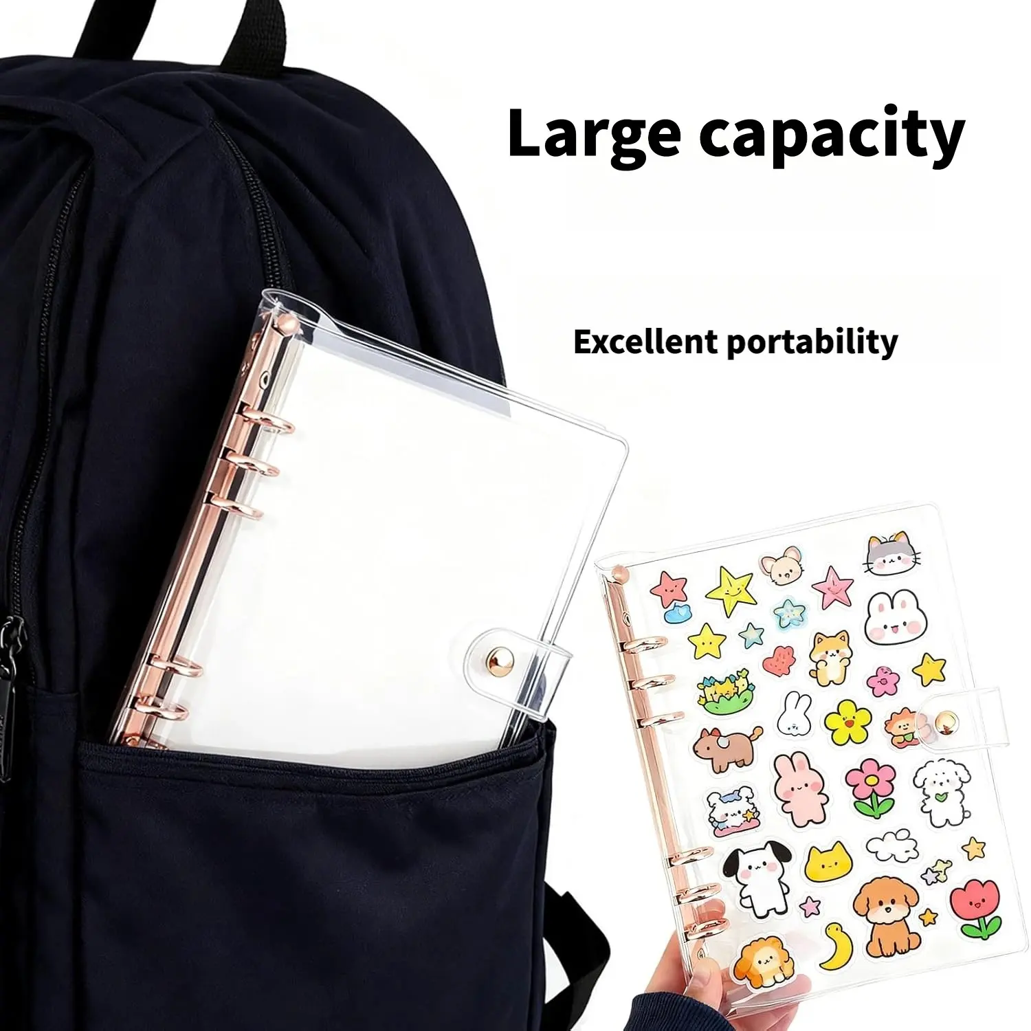 A5 Transparent Sticker Album, 11-Hole Design, Includes 20 Stickers & 2 Special PP Stickers, Large Capacity Scrapbook, Ideal for Girls' Creative Projects
