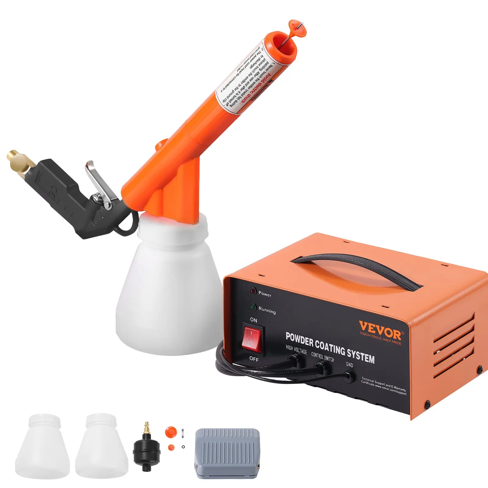 【Summerfinds】VEVOR Powder Coating System, 50KV Electrostatic Output Powder Coating Kit with Foot Switch, Spray Gun, Nozzles and Powder Cups, Powder Coating Equipment for Home DIY and Commercial Production, Button, Foot Pedal