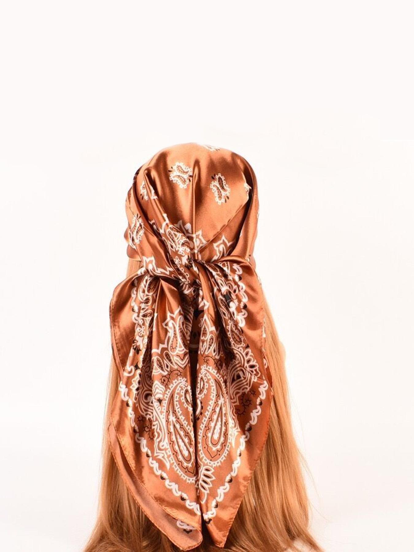 Women's Vintage Paisley Print Square Scarf, Scarf Head Wrap, Elegant Soft Satin Bandana for Women, Fashion Accessories for Daily Wear, Casual Soft Scarf, Vintage Print Headscarves