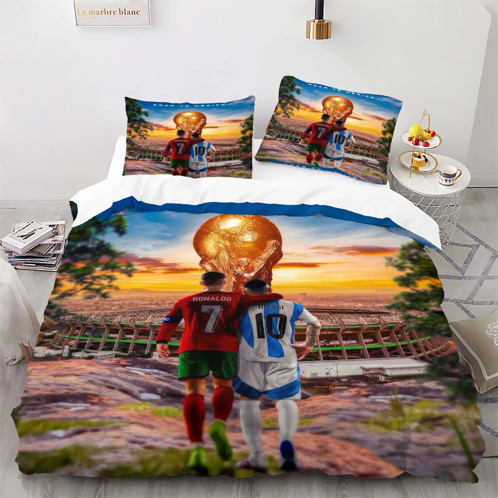 Football Field Twin Stars Duvet Cover Set, Soft Microfiber Bedding, Football Soccer Sports Bedding, Teen Boys Bedroom Gift