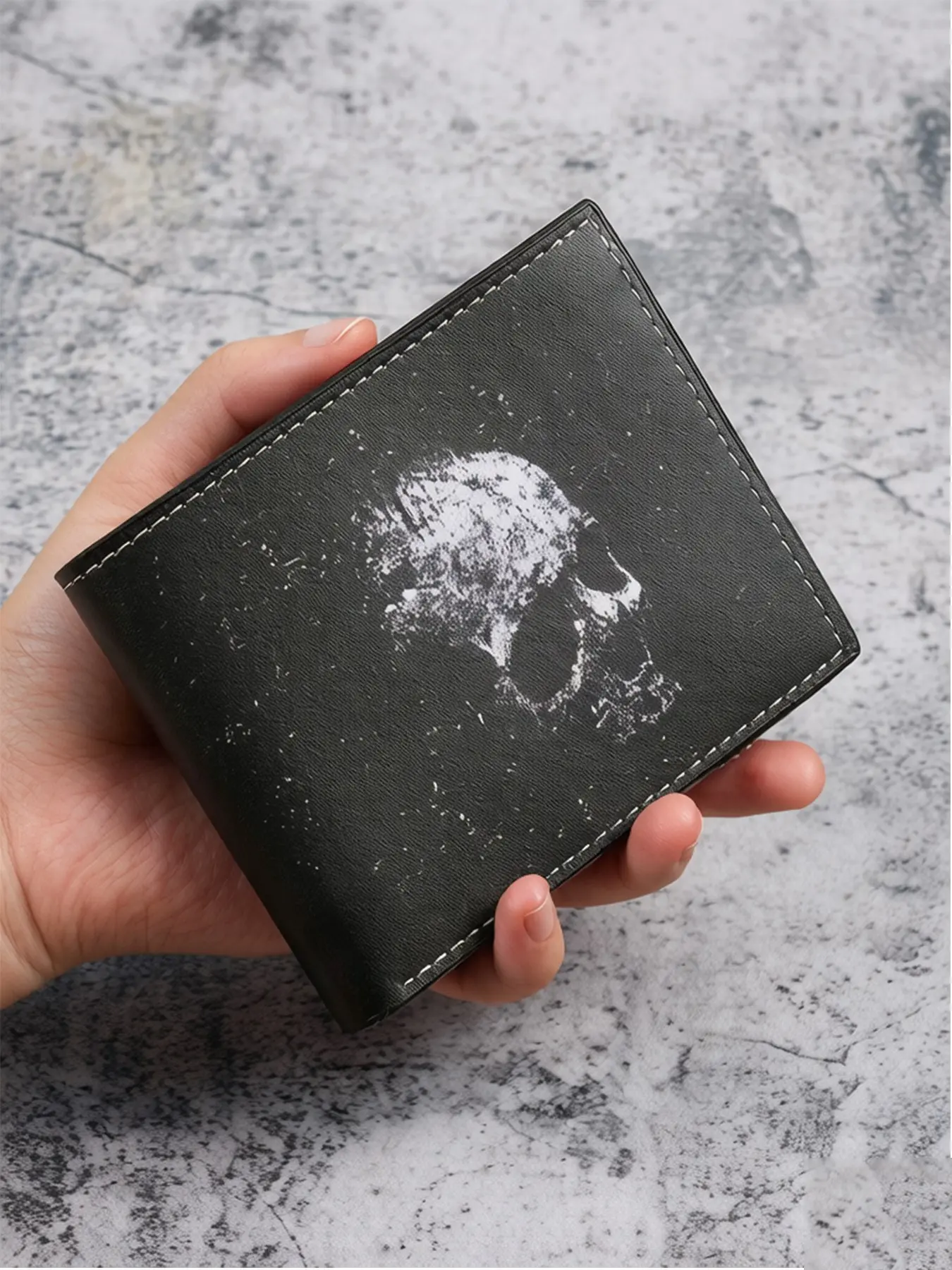 Skull Pattern Short Wallet, Vintage Skull Print Bi-Fold Coin Card Holder, Women's Gift Wallet, Men's Essential, Small Leather Wallet, Vintage Style Wallet