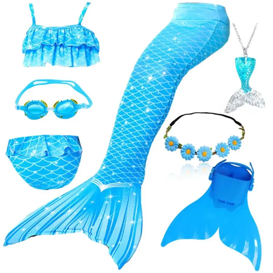 Swimming Mermaid Tail Girls Halloween Costume Cosplay Swimsuit Fantasy Beach Bikini Can Add Monofin Fin Birthday Party Gifts