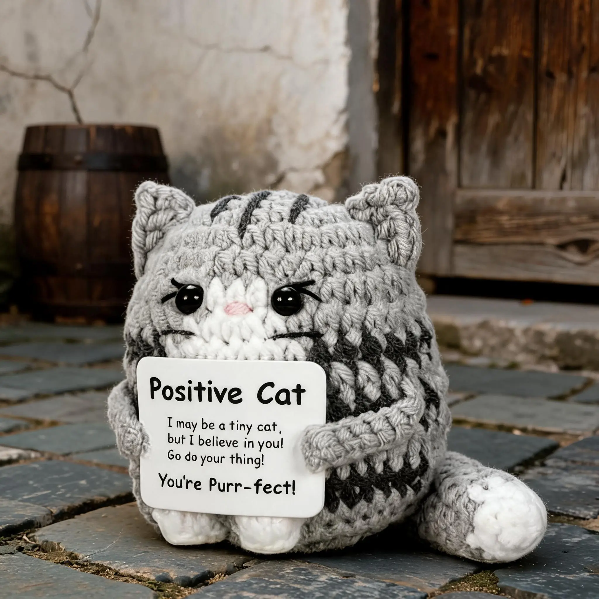 Positive Crochet Cat Mini Animal Cheer Up Support Gifts, Funny Crochet Mini Handmade Cat for Women Men Friends Family, Plush Duck Shark Penguin Decorative Ornaments, Birthday Christmas Decor Graduation Gifts, Crochet Figure, Crochet Animals