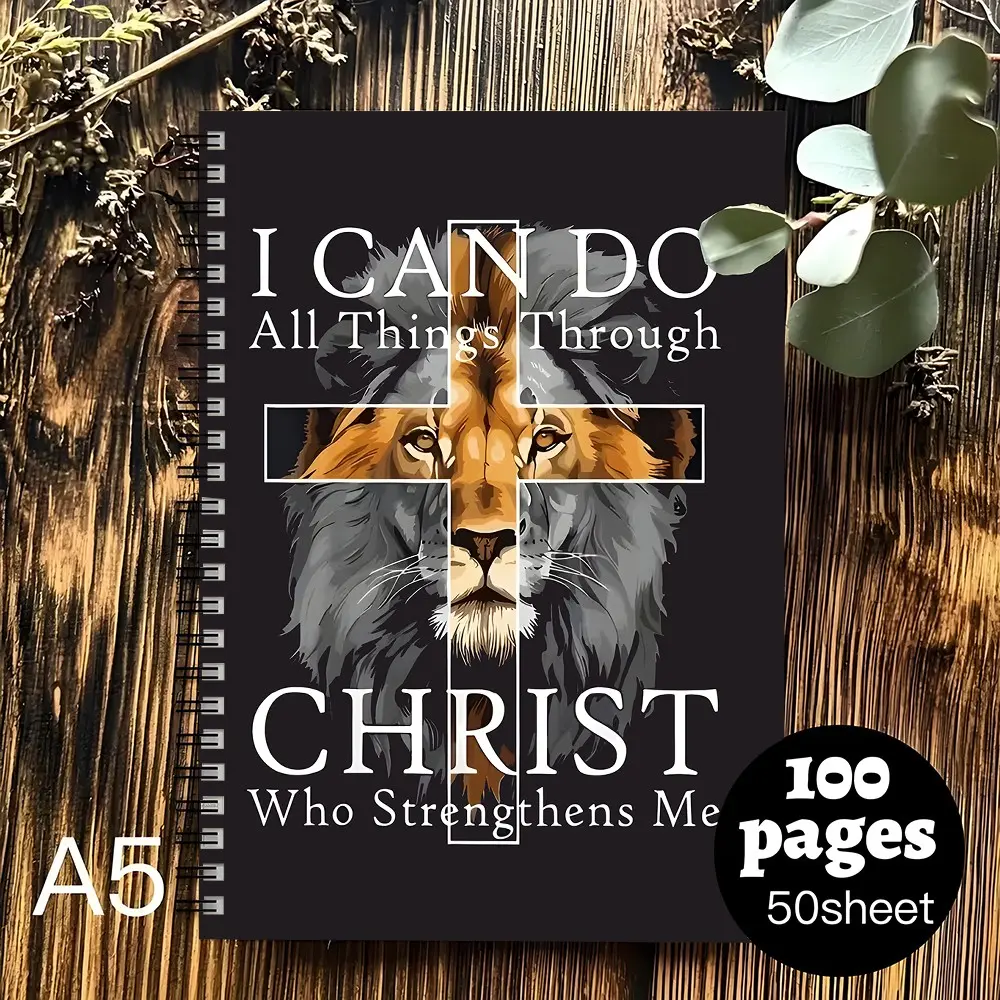 A Christian Spiral Notebook 100 Pages, Lion Cross I Can Do All Things Through Christ Bible Verse Journal, Inspirational Faith‑Based Religious Writing Notebook, Perfect Christian Gift for Men Women, Suitable for back-to-school shopping#ChristianTok