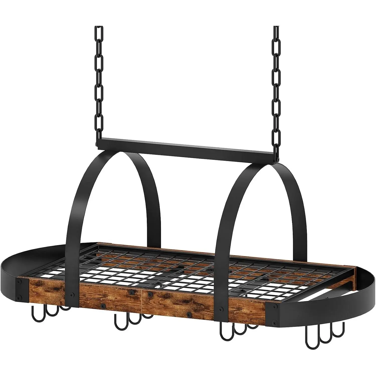 Pot Rack, Pot Hanger for Kitchen, Ceiling Mounted Pot Holder, Cookware Organizer with 12 S-Shaped Hooks, for Pot, Pan Storage, Space-Saving, Rustic Brown and Black TPR08BFC1