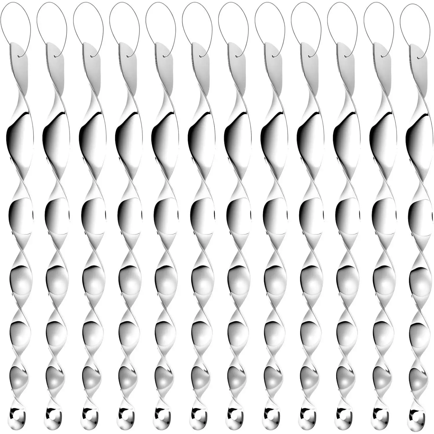 12 Pack Silver Spiral Bird Repellent Reflective Scare Rods, Hanging Plastic Rod Bird Deterrent Device, Glossy Finish Wind Spinner Scare Animals Away Outside Patio Lawn Garden Trees Decorations