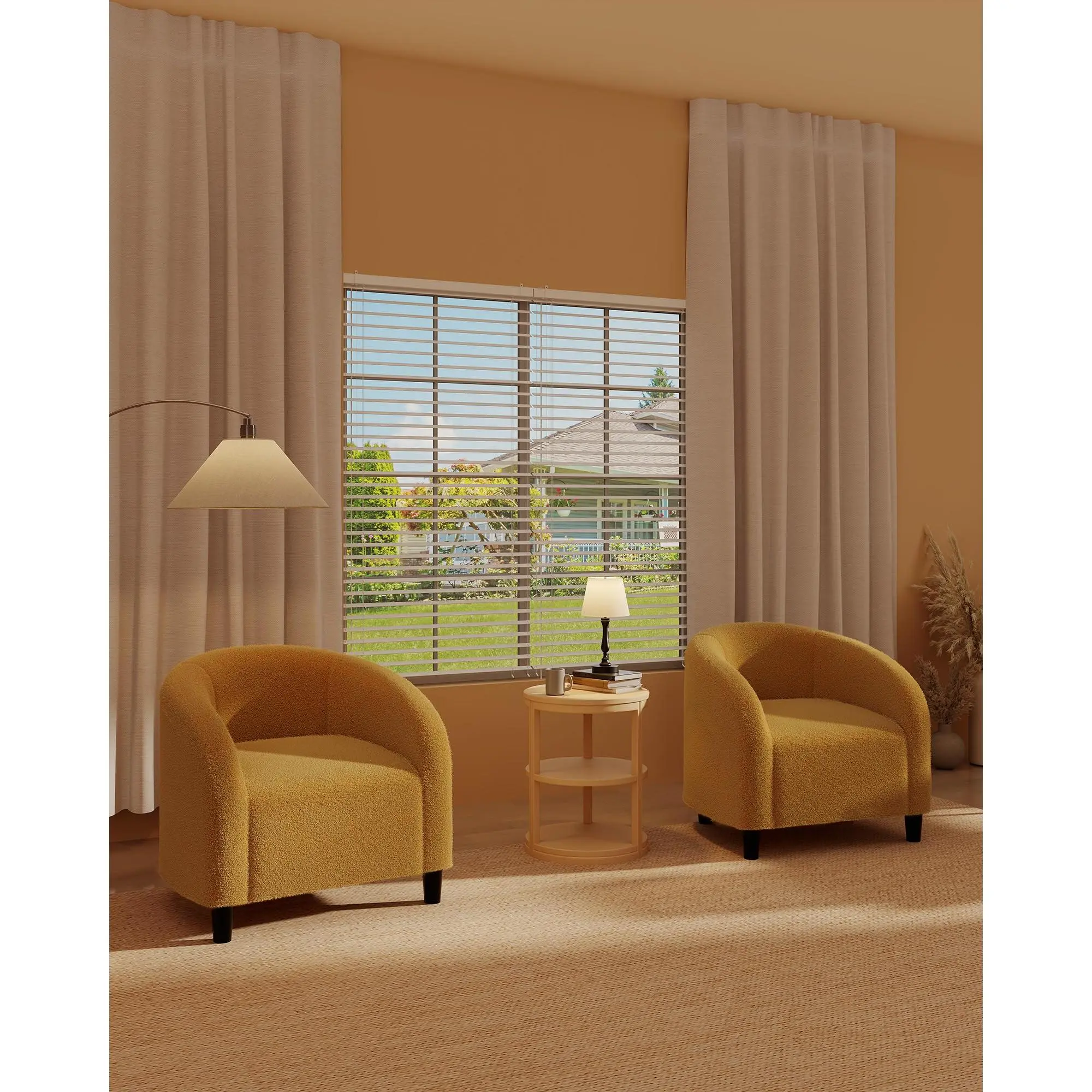 Accent Barrel Chair Set of 2 – Boucle Club Chair, Sherpa Armchair for Living Room, Bedroom & Reading Room